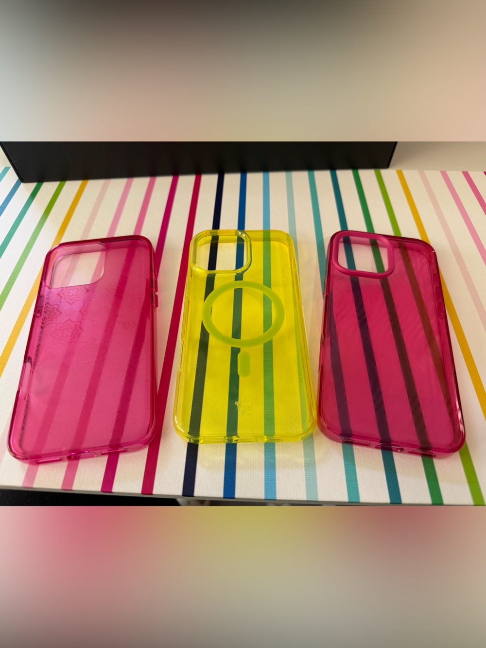 Clear Neon Pink and Yellow Transparent Phone Case Set